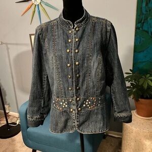 Studded Dark Blue Denim Jacket with Brass Buttons